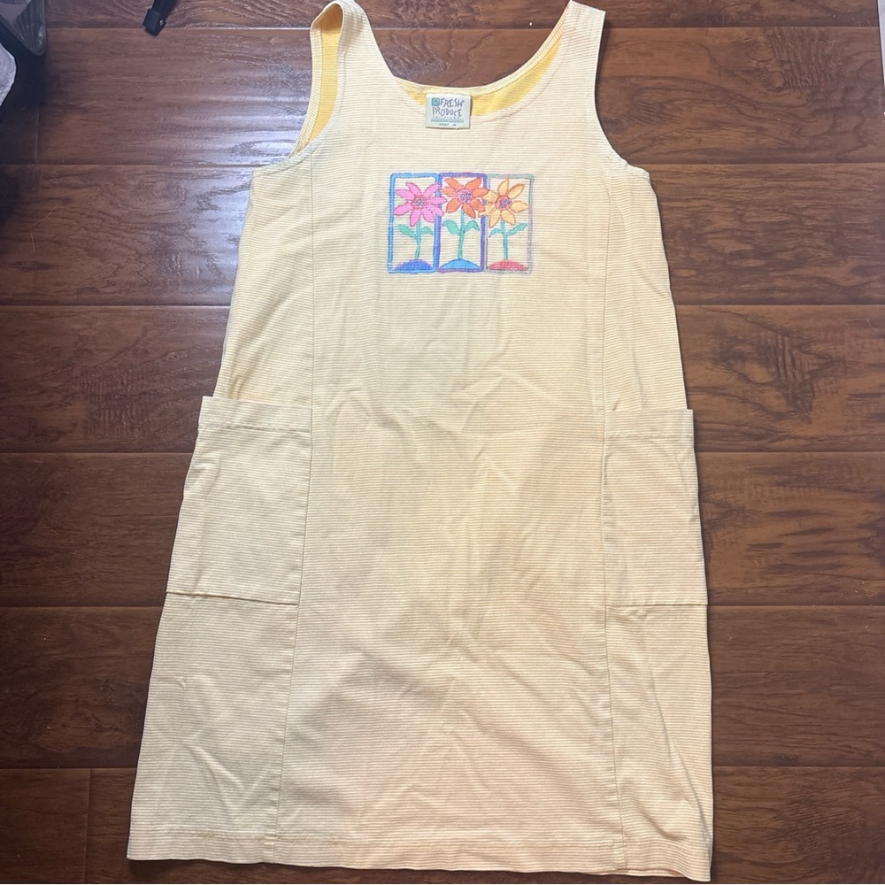 Vintage Fresh Produce 90s Yellow Sleeveless Tank Dress with Colorful Flowers